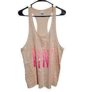 Victorias Secret Love Pink Sequin Racerback Tank Top Womens Size Large Peach